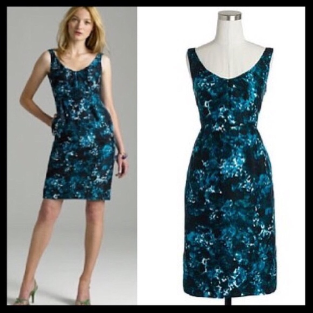 J. Crew Size 6 Blue and Teal Watercolor Madison Floral Silk Dress